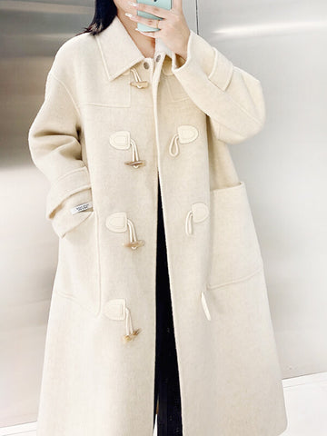 Airchics manteau en laine longue unicolore avec poches boutons femme oversized